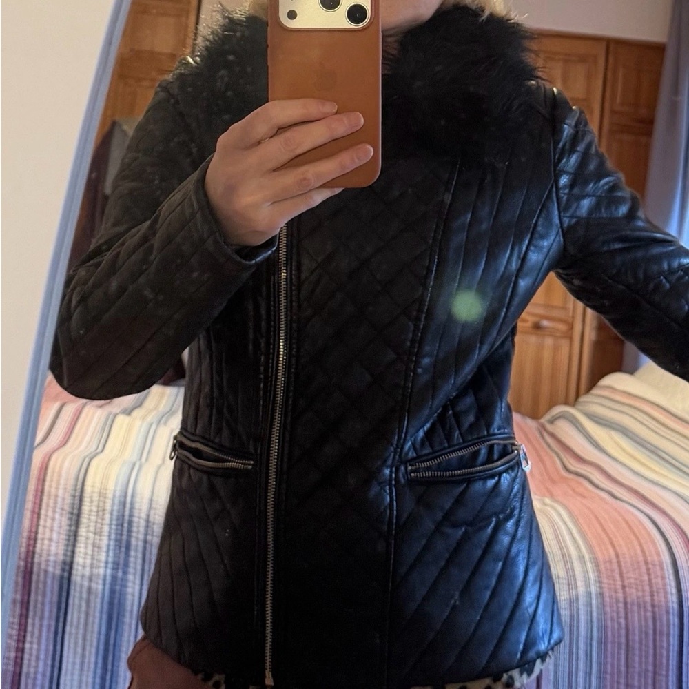 Guess Black Quilted Leather Jacket